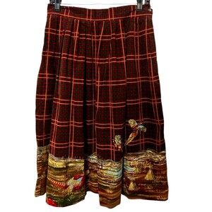 VTG Herman Geist Corduroy Check Novelty Bird Maxi Skirt Pheasant  Retro USA 12P
